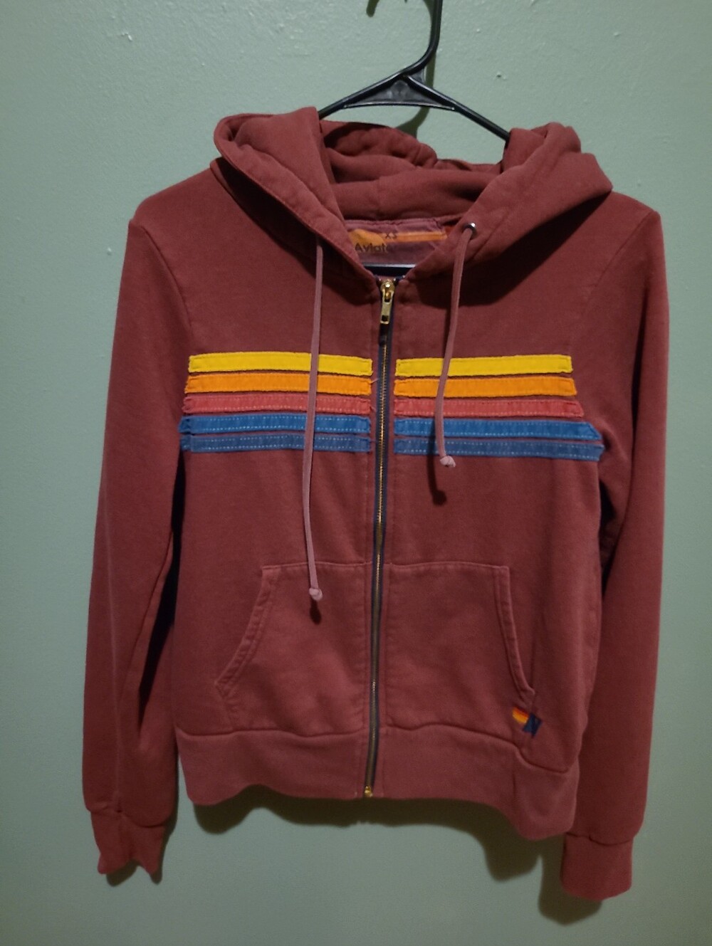 Aviator Nation 5 Stripe Hoodie Crimson Full Zip XS